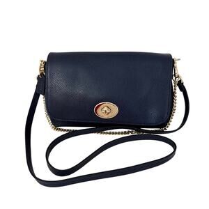 Coach Mini Ruby Leather Pebbled Crossbody Bag Navy Blue Shoulder Baguette F34604